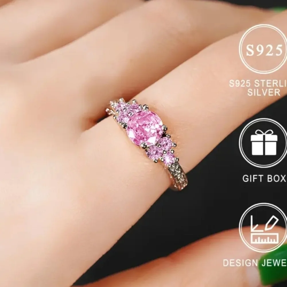 Ladies Sterling Silver Pink Gemstone Ring Sz 9